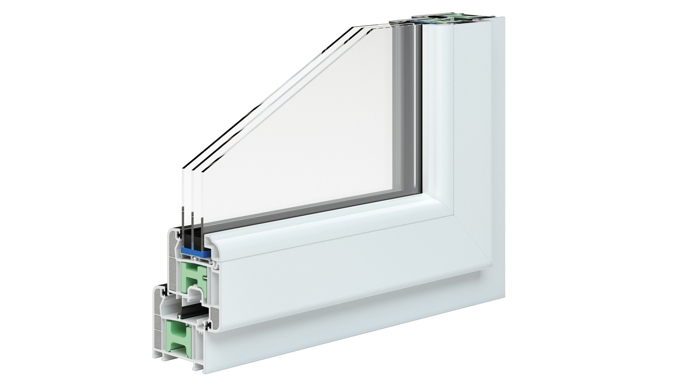 Detalle técnico de ventana con rotura de puente térmico (RPT), marco de PVC y triple acristalamiento, ideal para aislamiento térmico y eficiencia energética