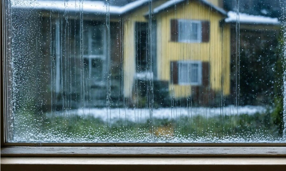 Imagen día lluvioso de hogar a través de ventana Climalit