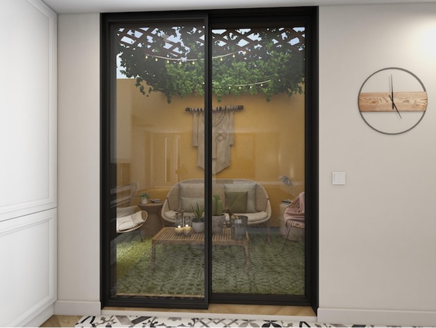 Imagen de ventana a un patio con diseño funcional