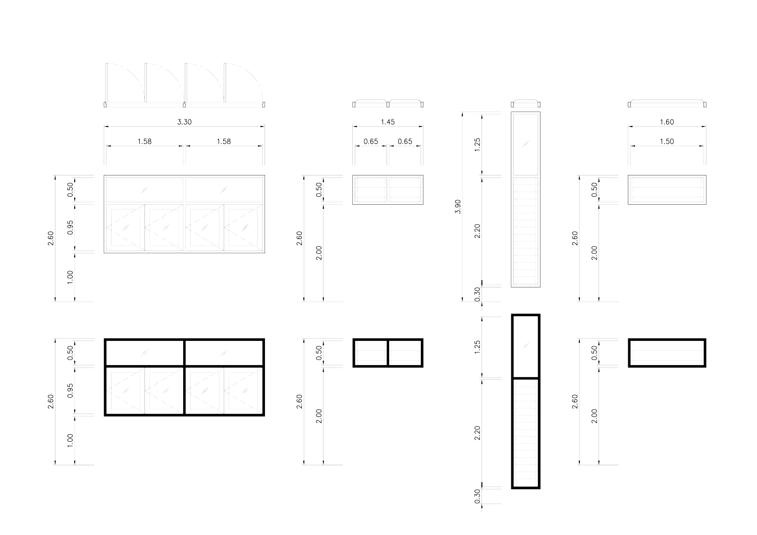 Esquema de medición de ventanas con ancho, alto y profundidad del hueco